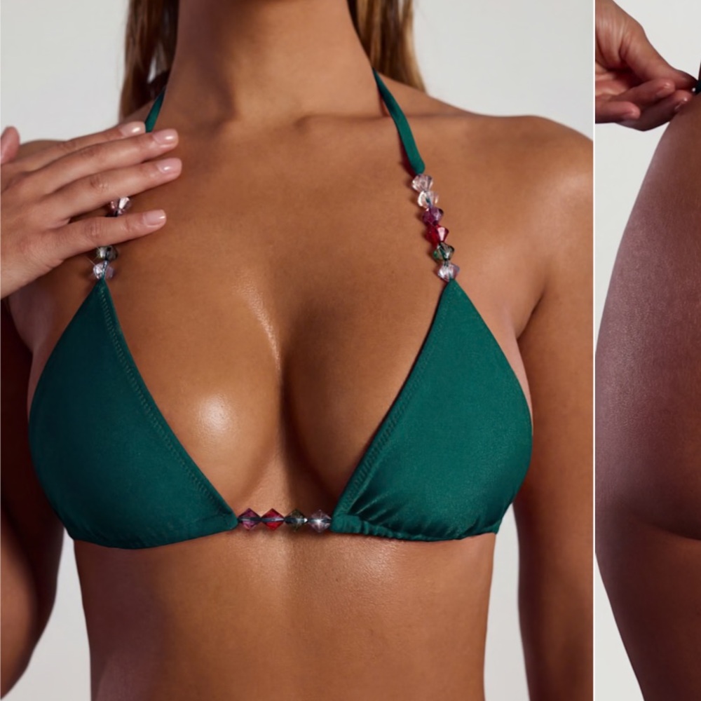 Oh Polly Palau bead-embellished jade green bikini